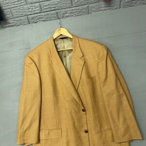 Burberry London Mens Sport Coat Blazer Jacket Houndstooth Tan Brown Size 44R